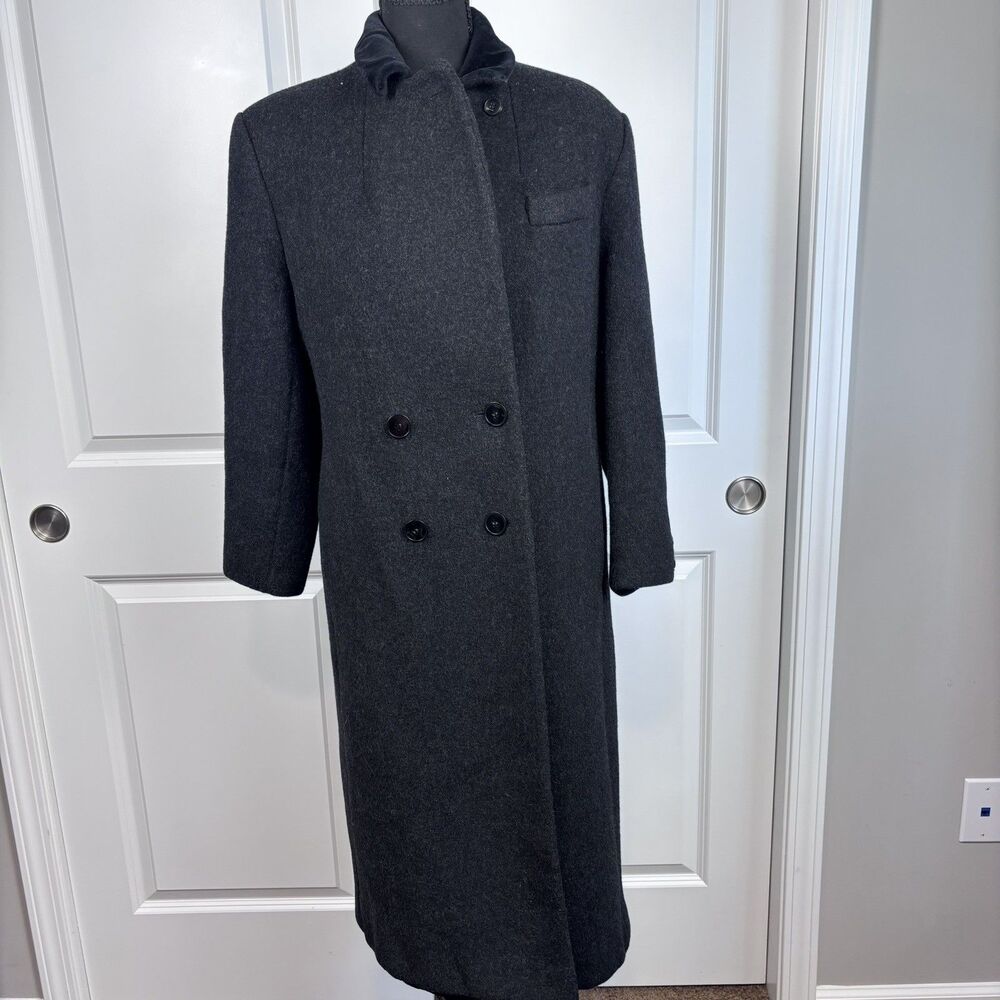 J.G. Hook 100% Wool Long Coat Made USA Double Breasted Charcoal Gray Vintage